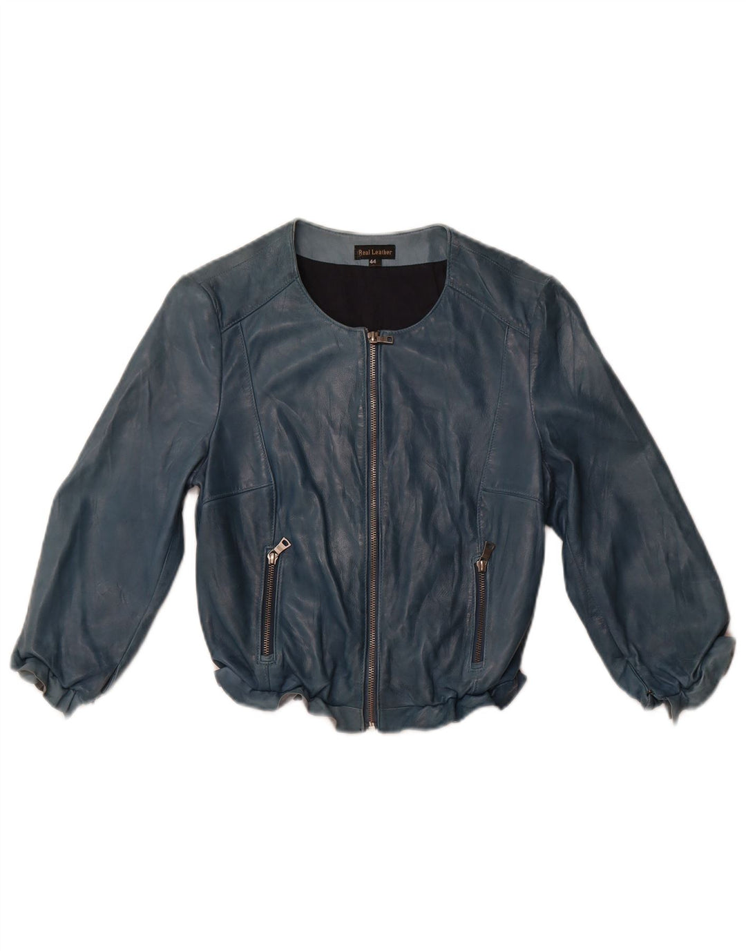 VINTAGE Женская кожаная куртка с рукавом 3/4 IT 44 Medium Blue Leather