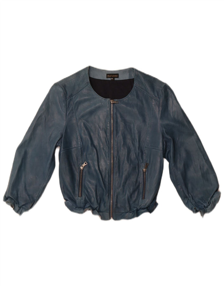 VINTAGE Женская кожаная куртка с рукавом 3/4 IT 44 Medium Blue Leather