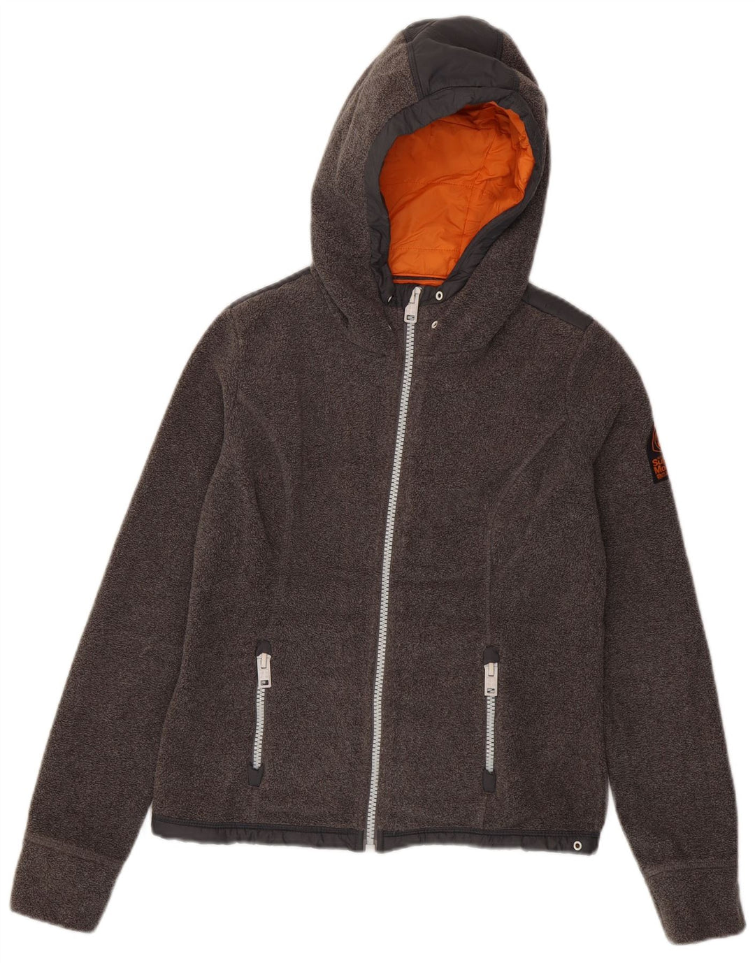 Женская флисовая куртка для походов с капюшоном SUPERDRY UK 10, маленький серый полиэстер