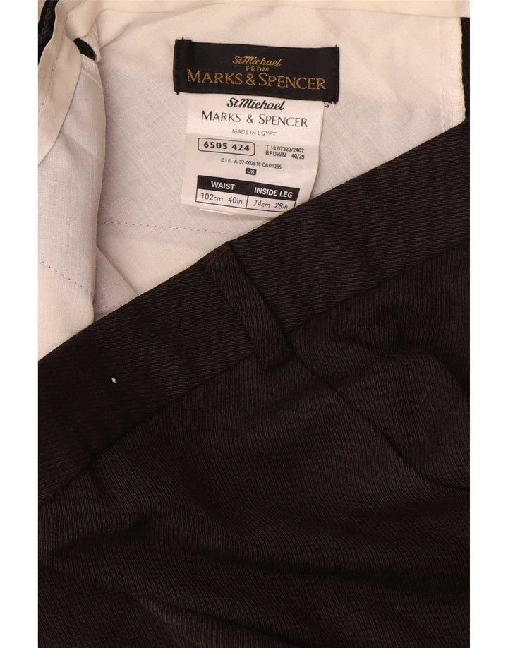 Мужские прямые костюмные брюки Marks & Spencer W40 L29 коричневые из полиэстера