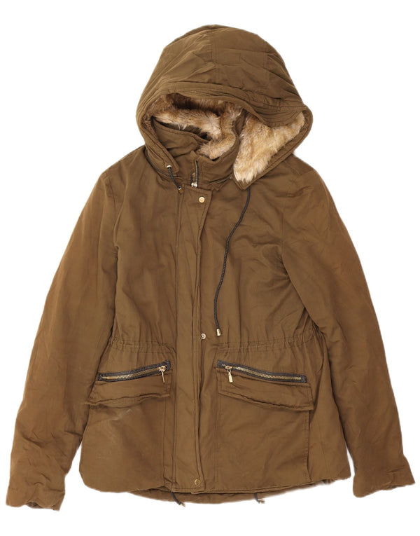 Женская парка большого размера Zara Trafaluc Sherpa UK 10, маленький цвет хаки