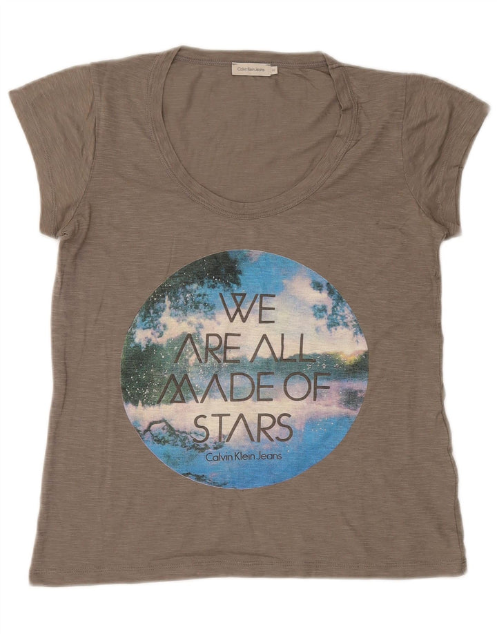 CALVIN KLEIN JEANS Женская футболка с рисунком Top UK 12 Средний серый в крапинку