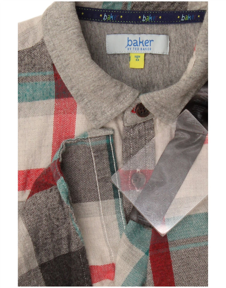 Фланелевая рубашка Ted Baker для мальчиков 12–13 лет, серая, хлопковая в клетку