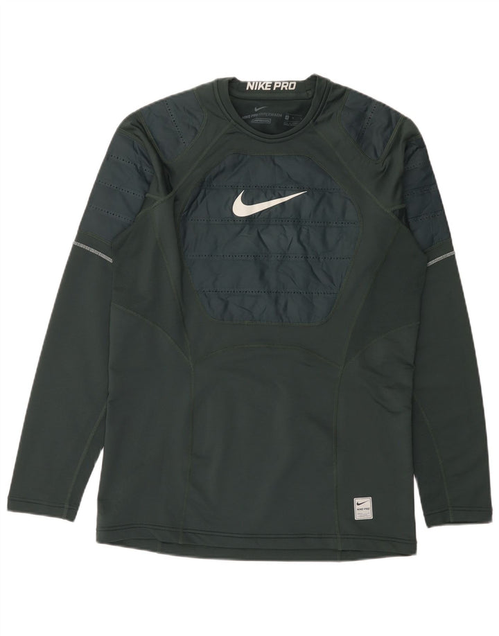 Мужской топ с рисунком Nike с длинным рукавом, средний зеленый цвет, полиэстер с цветными блоками