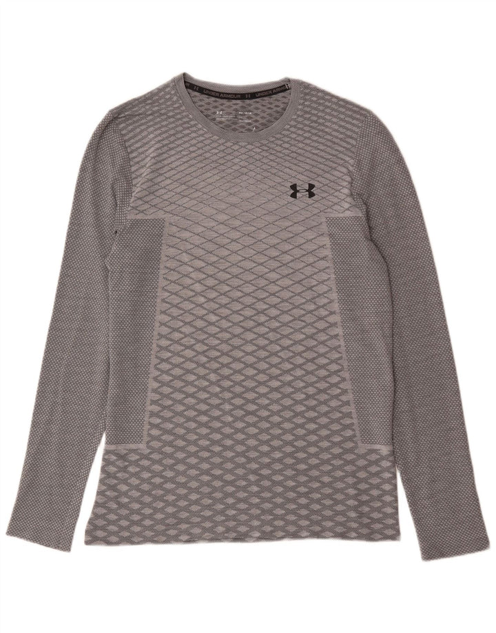 Мужской топ Under Armour Heat Gear с длинным рукавом, средний серый с геометрическим узором