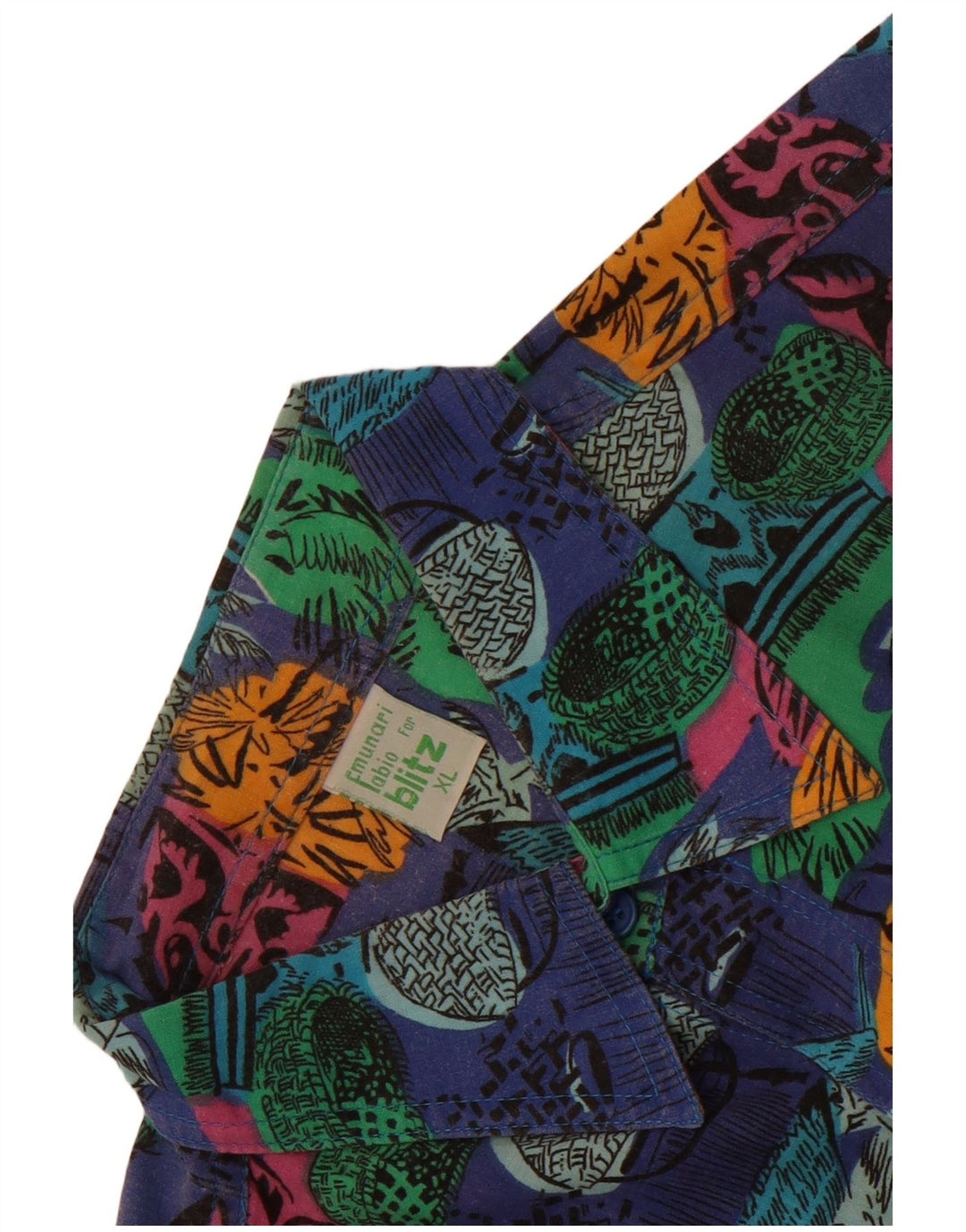 Винтажная мужская рубашка с коротким рукавом с абстрактным узором XL, синяя хлопковая