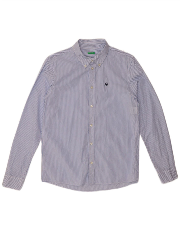 Рубашка BENETTON для мальчиков 13-14 лет, размер 3XL, синяя хлопковая полоска