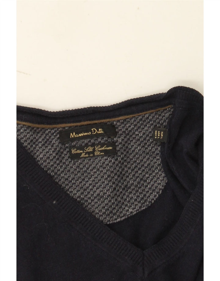 Мужской джемпер с v-образным вырезом Massimo Dutti, большой темно-синий, хлопковый