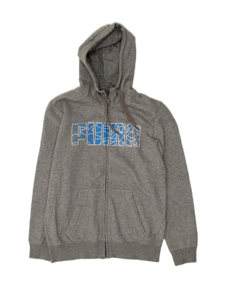 PUMA Mens Graphic Zip Hoodie Sweater Small Grey Cotton Vintage Puma and Second-Hand Puma from Messina Hembry 