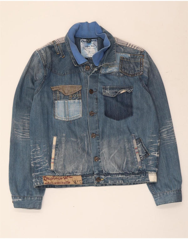 Мужская джинсовая куртка Desigual UK 42 XL синяя в стиле пэчворк, хлопок