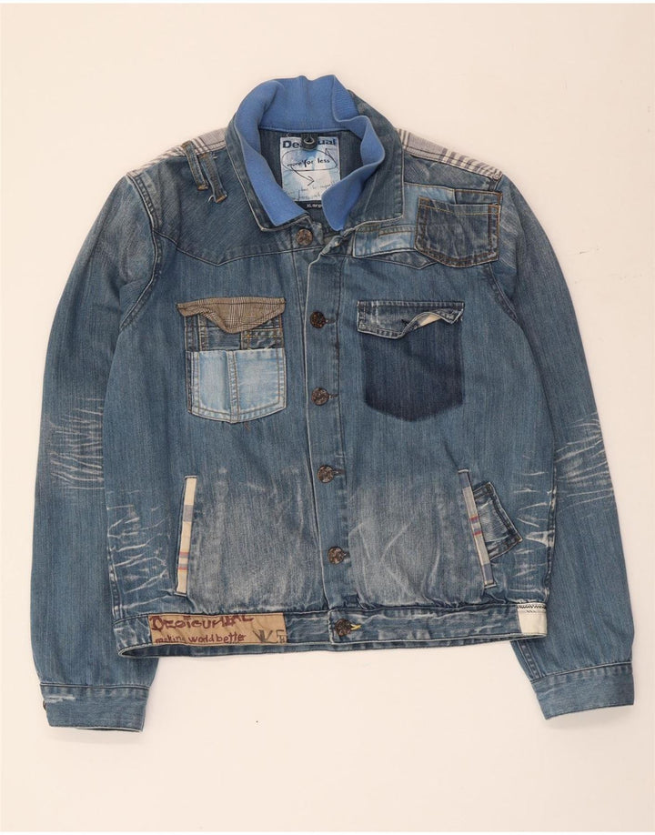 Мужская джинсовая куртка Desigual UK 42 XL синяя в стиле пэчворк, хлопок