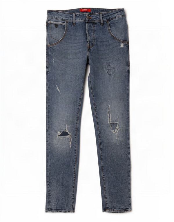 Мужские потертые узкие джинсы Guess W32 L30 синие, хлопок