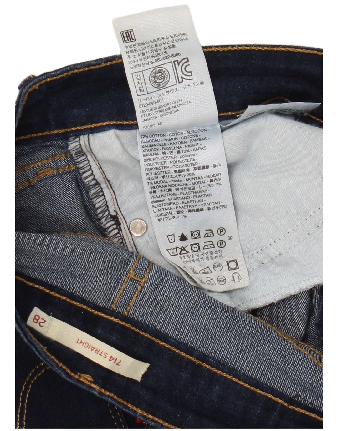 Женские прямые джинсы Levi's 714 W28 L30 темно-синие, хлопок