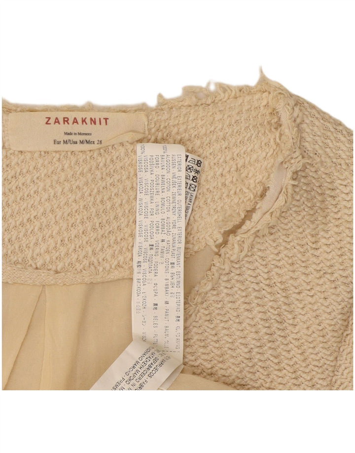 Женский открытый пиджак Zara UK 12, хлопковый средний бежевый цвет