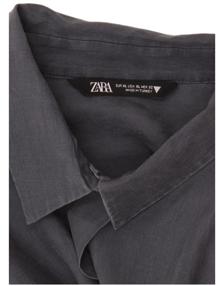 Женская удлиненная рубашка оверсайз Zara UK 18 XL Темно-синяя