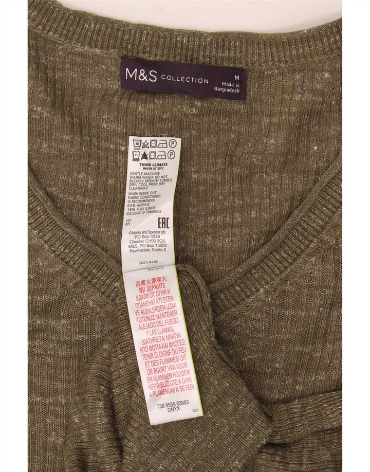 Женский джемпер с v-образным вырезом Marks & Spencer UK 14, средний зеленый
