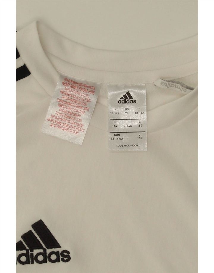 ADIDAS Boys Climalite T-Shirt Top 13-14 Years White Colourblock Polyester Vintage Adidas and Second-Hand Adidas from Messina Hembry 