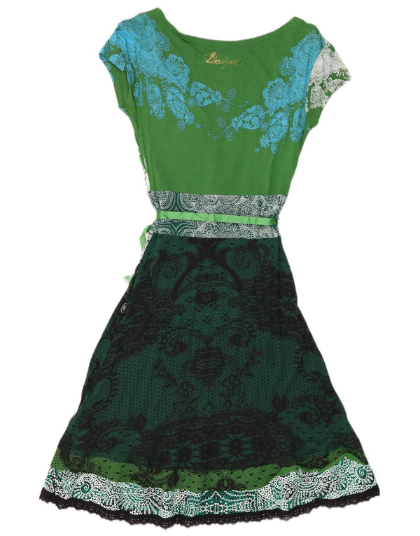 DESIGUAL Womens A-Line Dress UK 12 Medium Green Paisley Viscose
