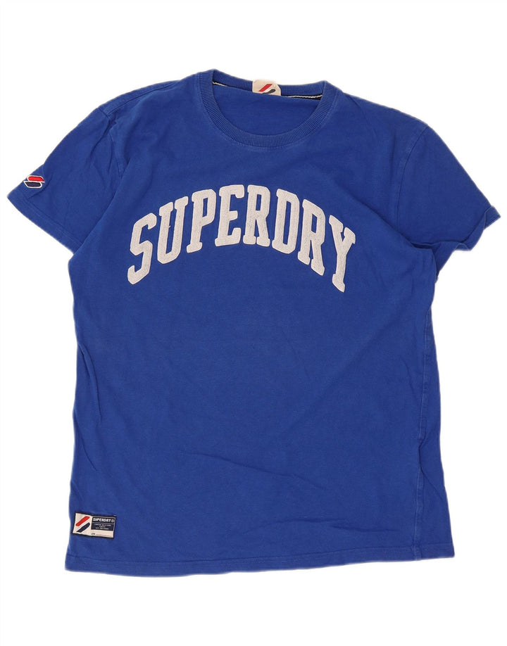 SUPERDRY Мужская футболка с рисунком, топ из хлопка среднего цвета синего цвета