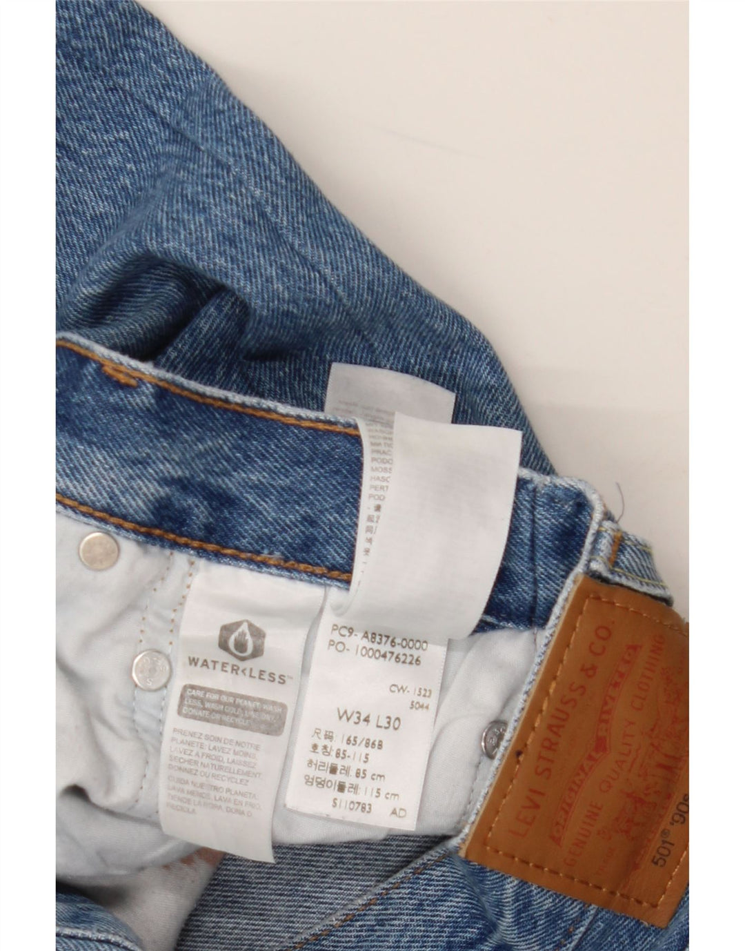 Мужские прямые джинсы LEVI'S 501 W34 L28 синие, хлопок