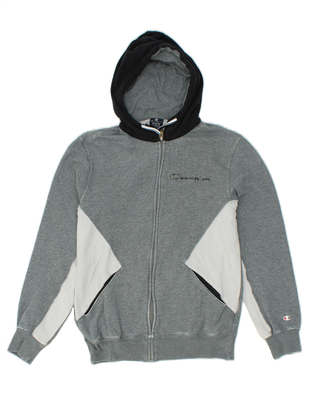CHAMPION Mens Zip Hoodie Sweater Medium Grey Colourblock Cotton Vintage Champion and Second-Hand Champion from Messina Hembry 