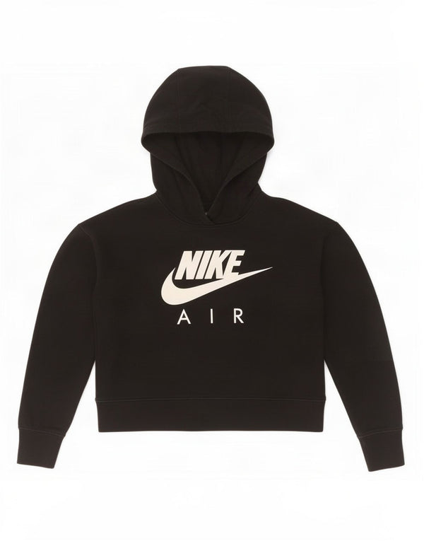 Укороченный джемпер с капюшоном с рисунком для девочек Nike, 10–11 лет, средний черный, хлопковый