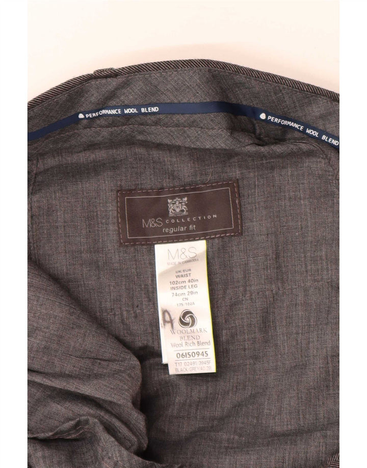 Мужские прямые костюмные брюки стандартного кроя Marks & Spencer W40 L29 серые шерстяные