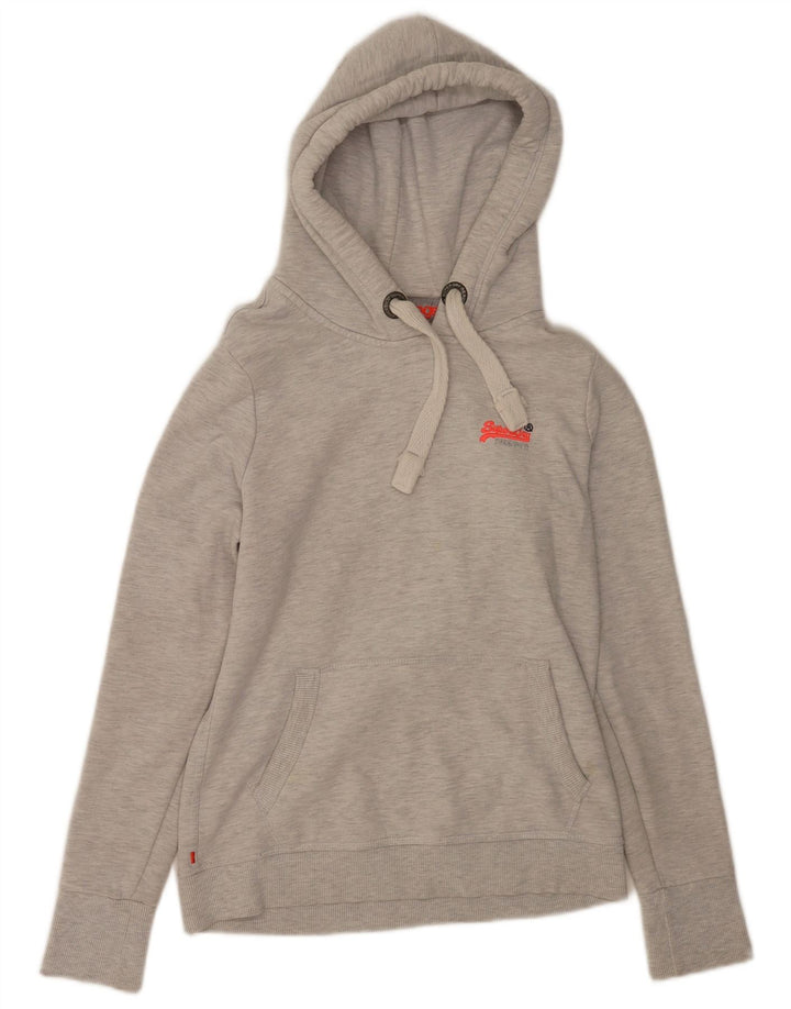 Женский джемпер с капюшоном Superdry UK 14, хлопок среднего серого цвета