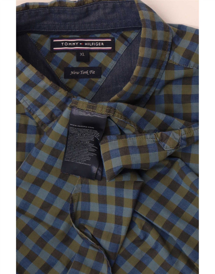 Мужская рубашка Tommy Hilfiger XL, синяя, хлопок в мелкую клетку
