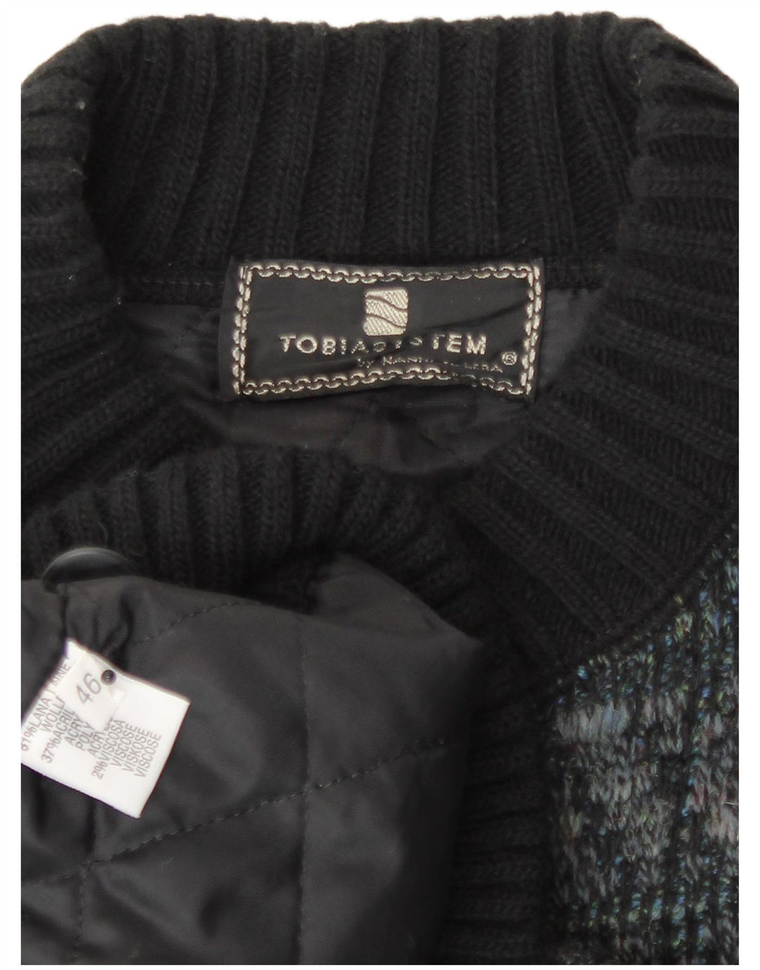 Мужская вязаная куртка-бомбер Tobia System EU 46, маленькая, темно-синяя в клетку, шерстяная ретро