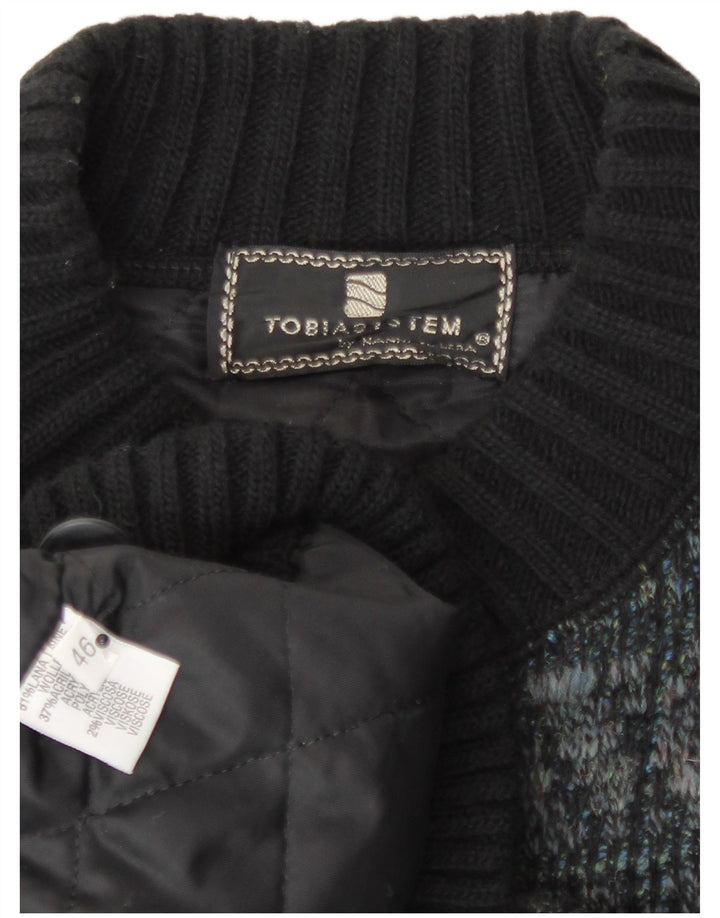 Мужская вязаная куртка-бомбер Tobia System EU 46, маленькая, темно-синяя в клетку, шерстяная ретро