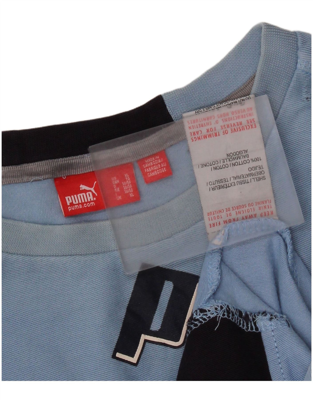 Мужской топ с рисунком PUMA, длинный рукав, синий хлопок, размер XL