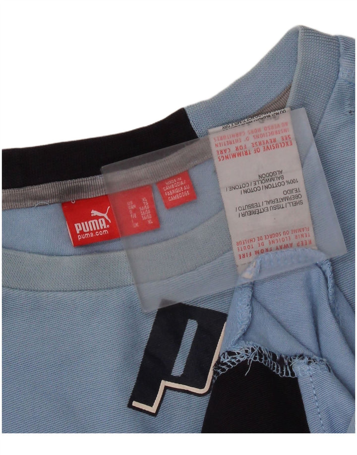 Мужской топ с рисунком PUMA, длинный рукав, синий хлопок, размер XL