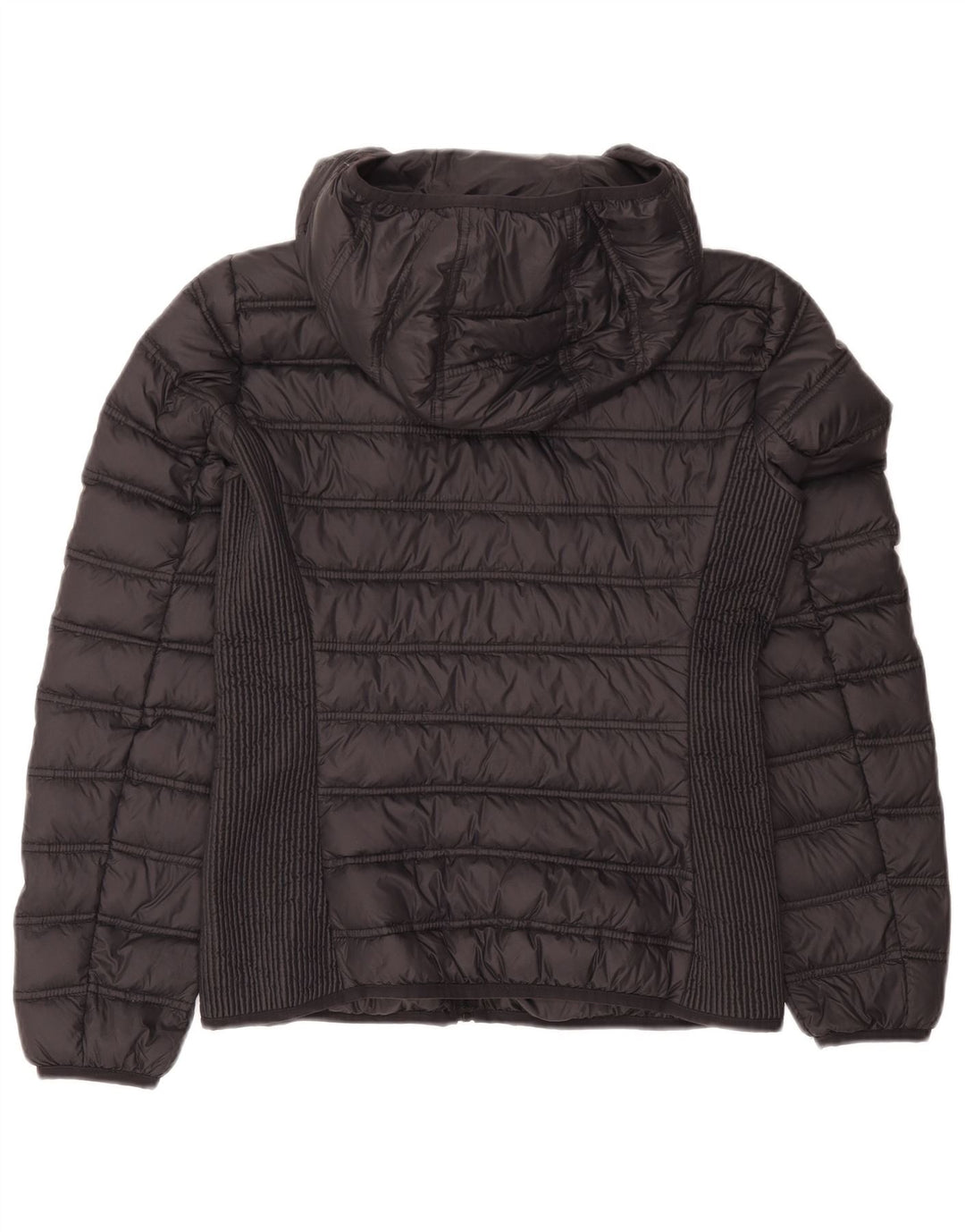 Винтажная женская стеганая куртка с капюшоном UK 12, средний серый цвет с цветными блоками, полиамид