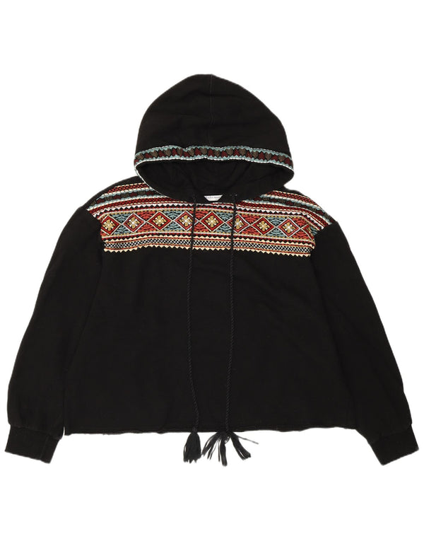 Женский укороченный джемпер с капюшоном Zara UK 10, маленький черный, хлопковый с геометрическим узором