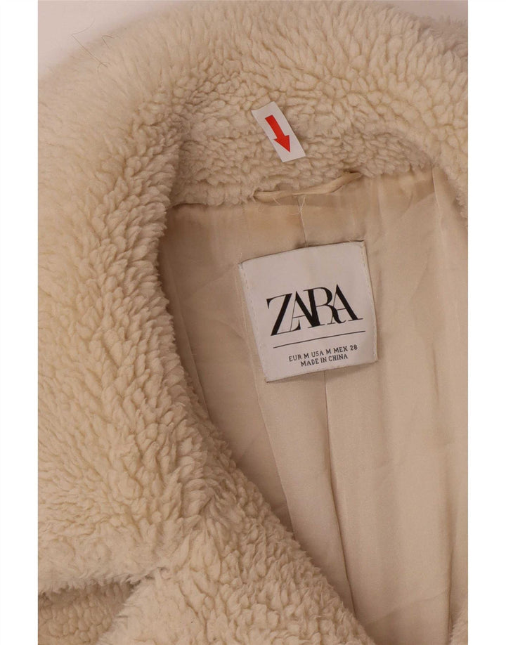 Женское двубортное пальто Teddy Bear Zara UK 14, средний цвет, белый цвет