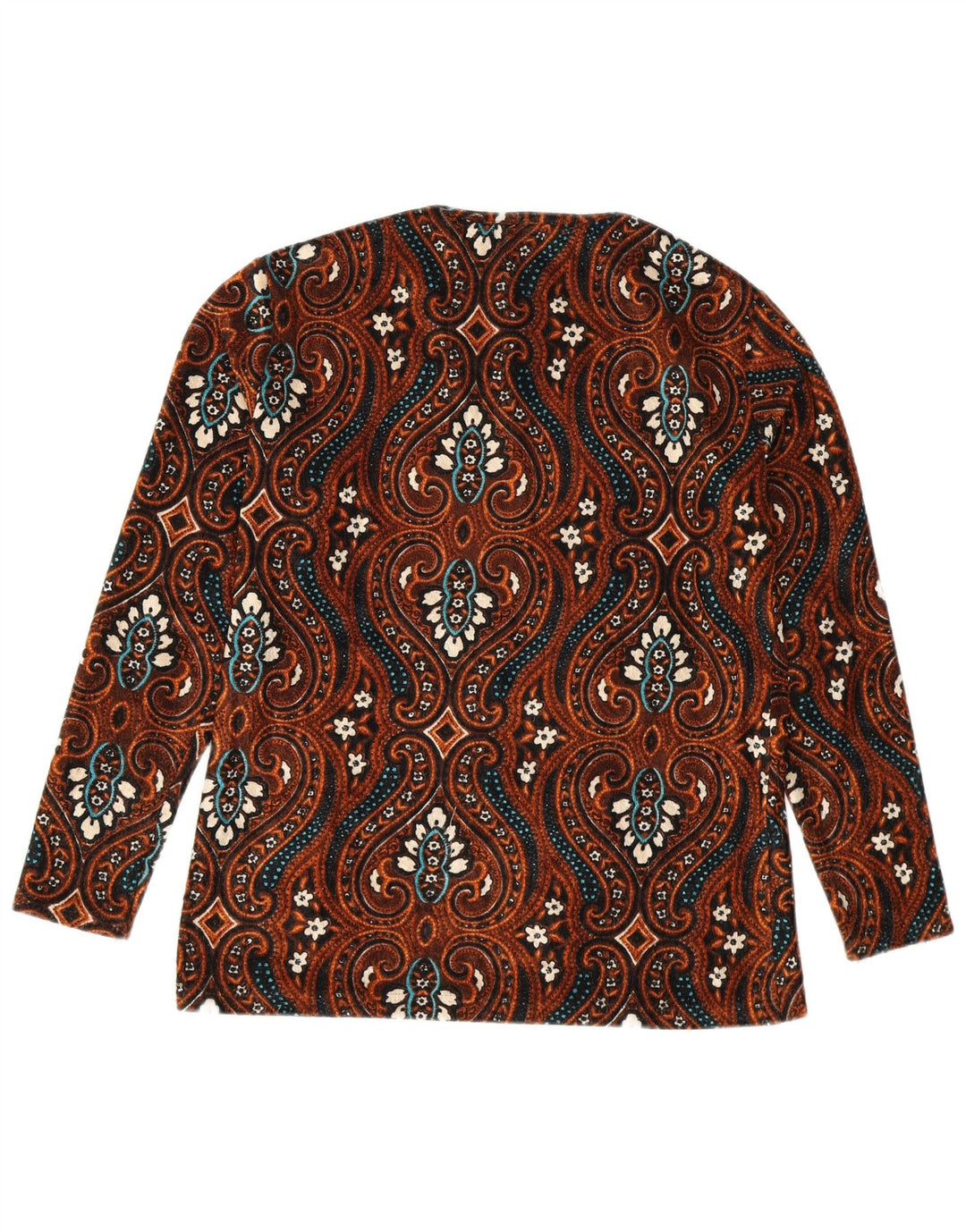 Винтажная женская блузка с длинным рукавом, топ UK 12, средний коричневый цвет с пейсли