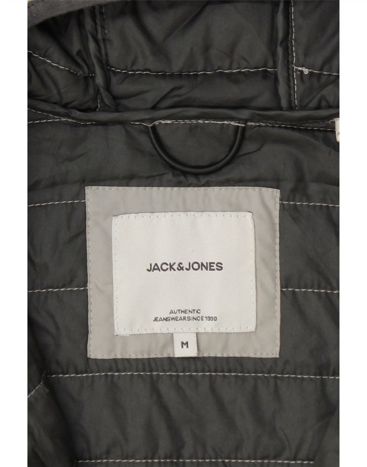 Мужская стеганая куртка с капюшоном Jack & Jones UK 38, средний серый цвет с цветными блоками