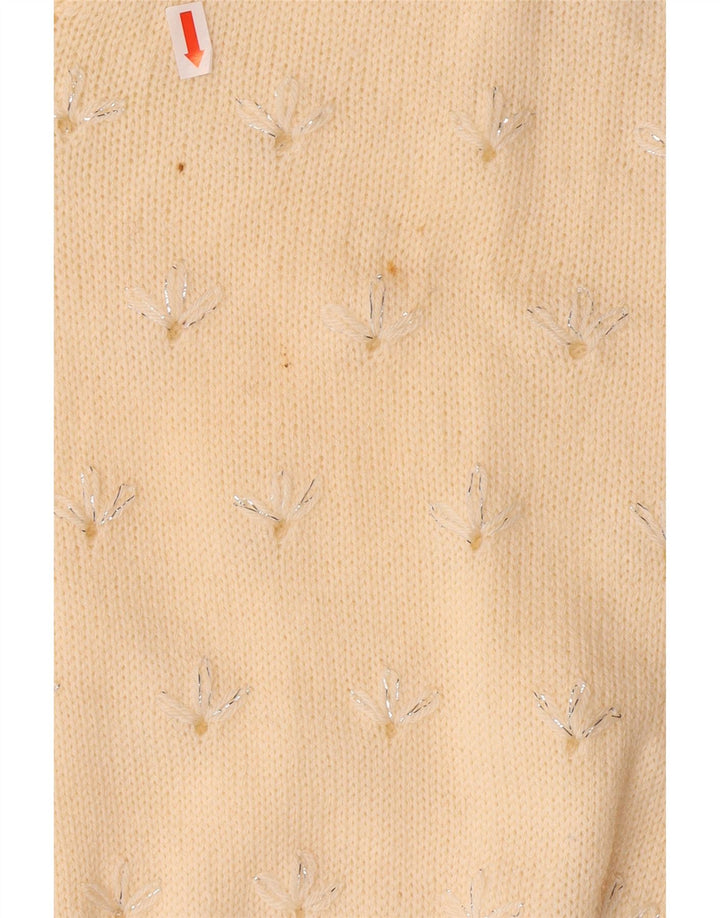 ВИНТАЖНЫЙ женский джемпер с v-образным вырезом, Великобритания 14, средний с белым цветочным принтом