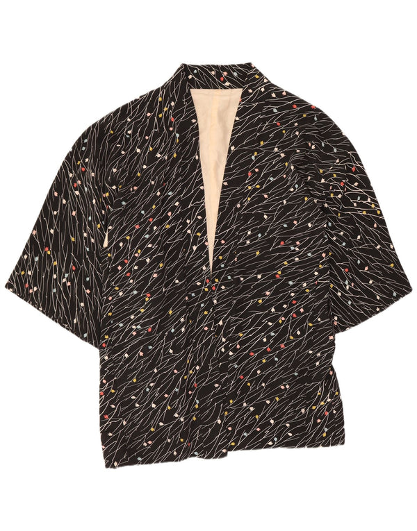 Винтажный женский открытый пиджак с рукавами 3/4, Великобритания 20, 2XL, черный цветочный принт