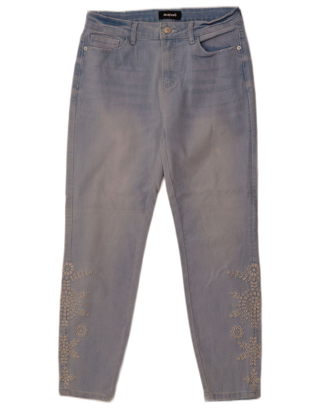 Женские узкие джинсы Desigual W31 L26, синий хлопок с цветочным принтом