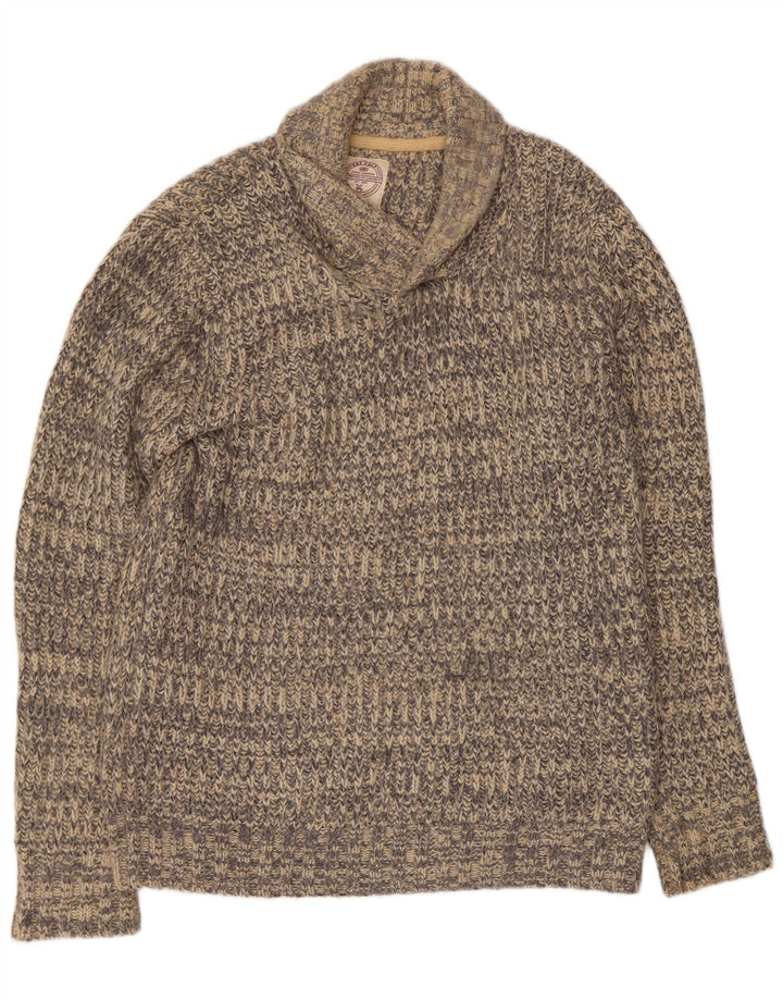 Мужской джемпер с шалью и толстым лицом, свитер среднего серого цвета с крапинками, акрил