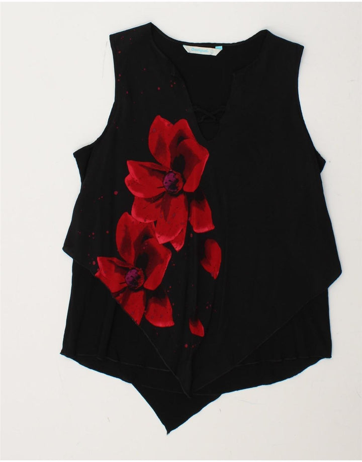 Женская блузка без рукавов DESIGUAL UK 14, большая черная с цветочным принтом
