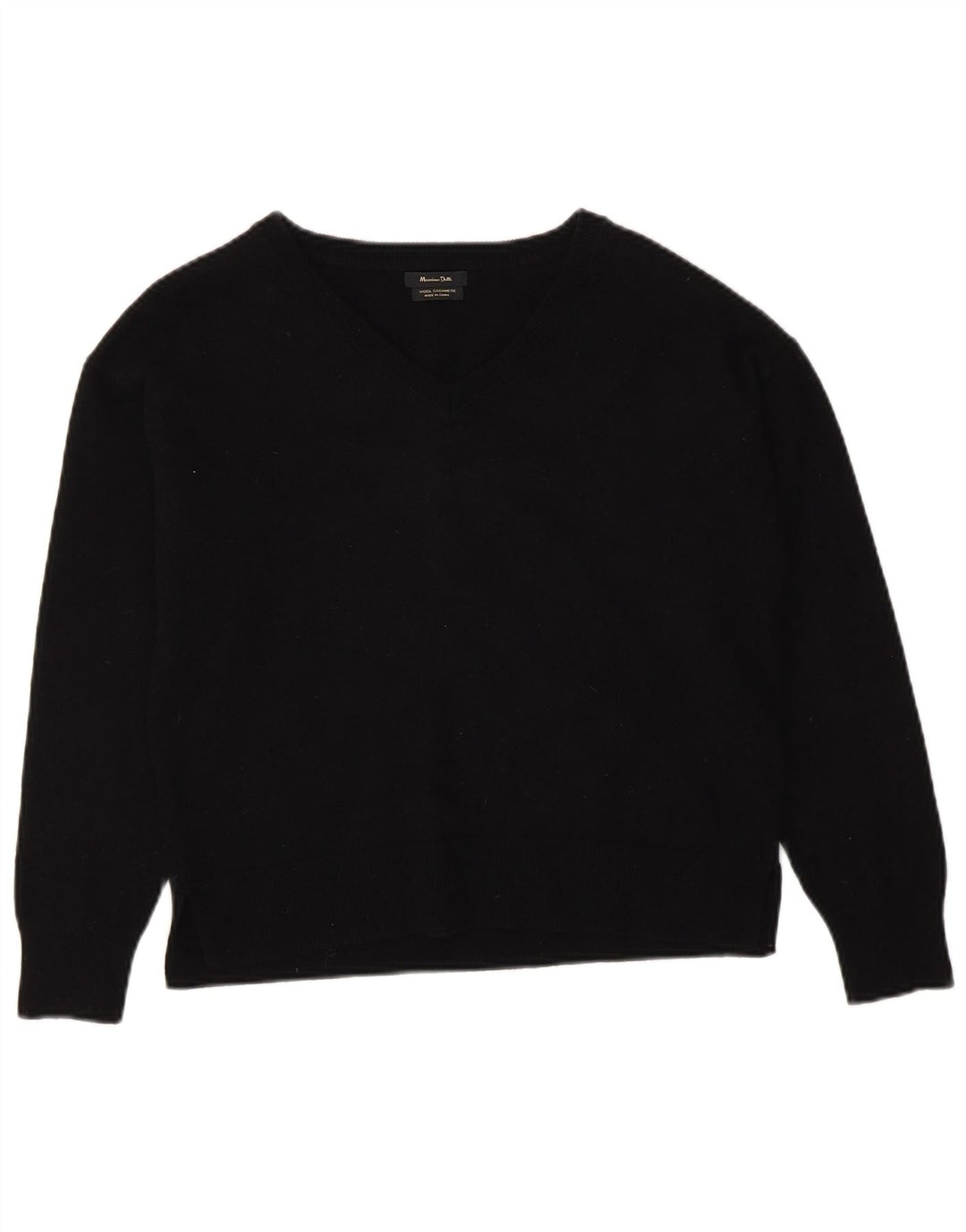 Женский джемпер с v-образным вырезом Massimo Dutti UK 14, средний черный, шерсть