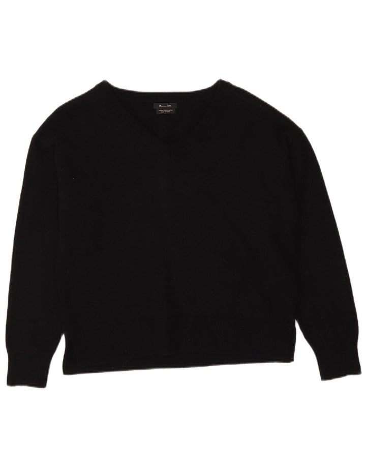 Женский джемпер с v-образным вырезом Massimo Dutti UK 14, средний черный, шерсть
