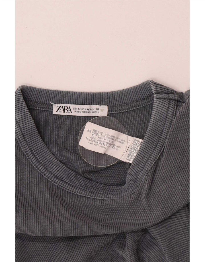 Женский топ Zara с длинным рукавом UK 12, хлопок среднего серого цвета