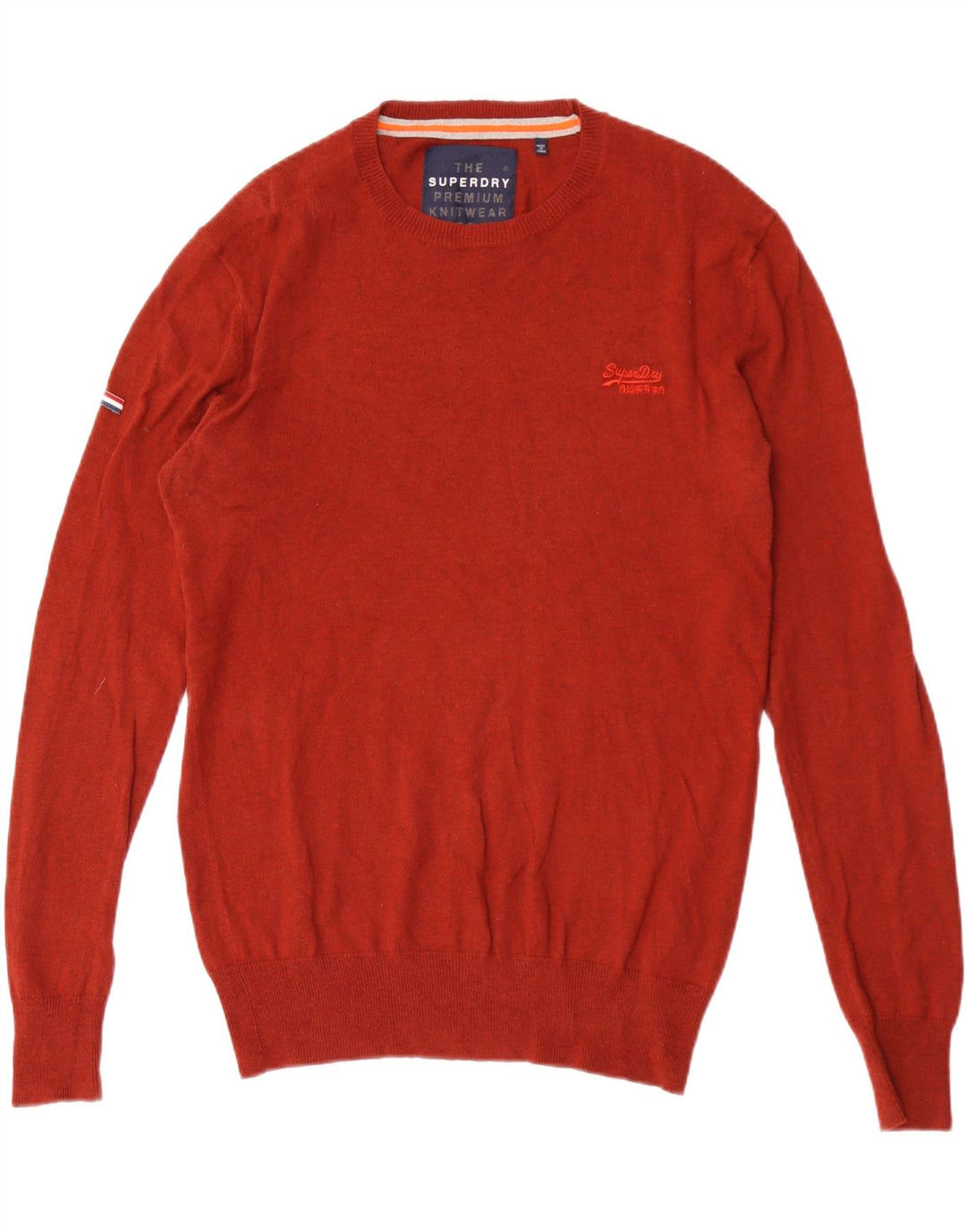 SUPERDRY Мужской джемпер с круглым вырезом, темно-бордовый хлопковый свитер среднего размера