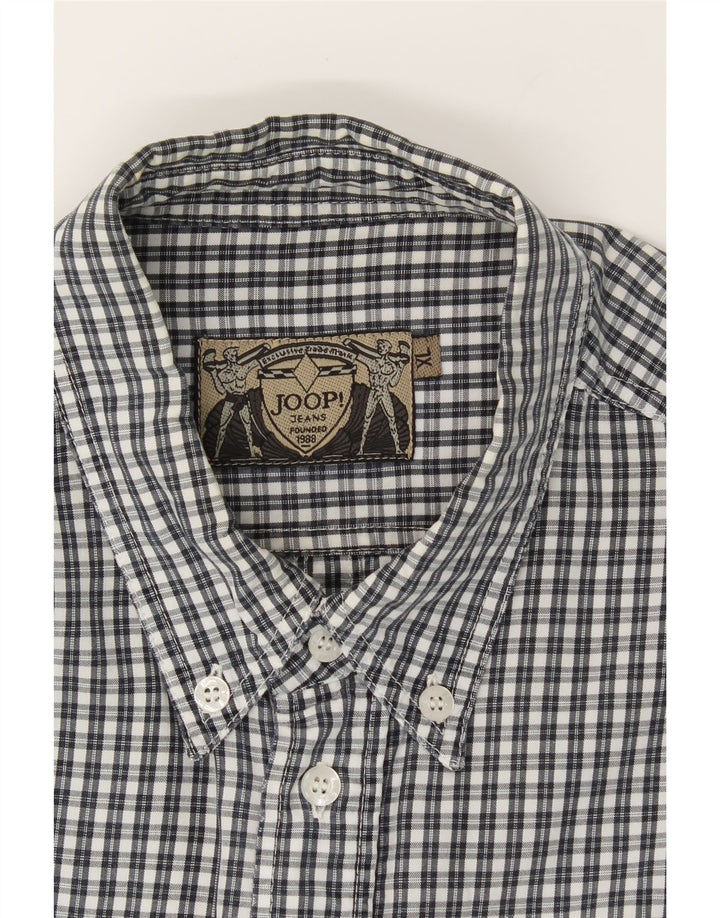 JOOP Mens Short Sleeve Shirt XL Navy Blue Check Lyocell Vintage Joop and Second-Hand Joop from Messina Hembry 