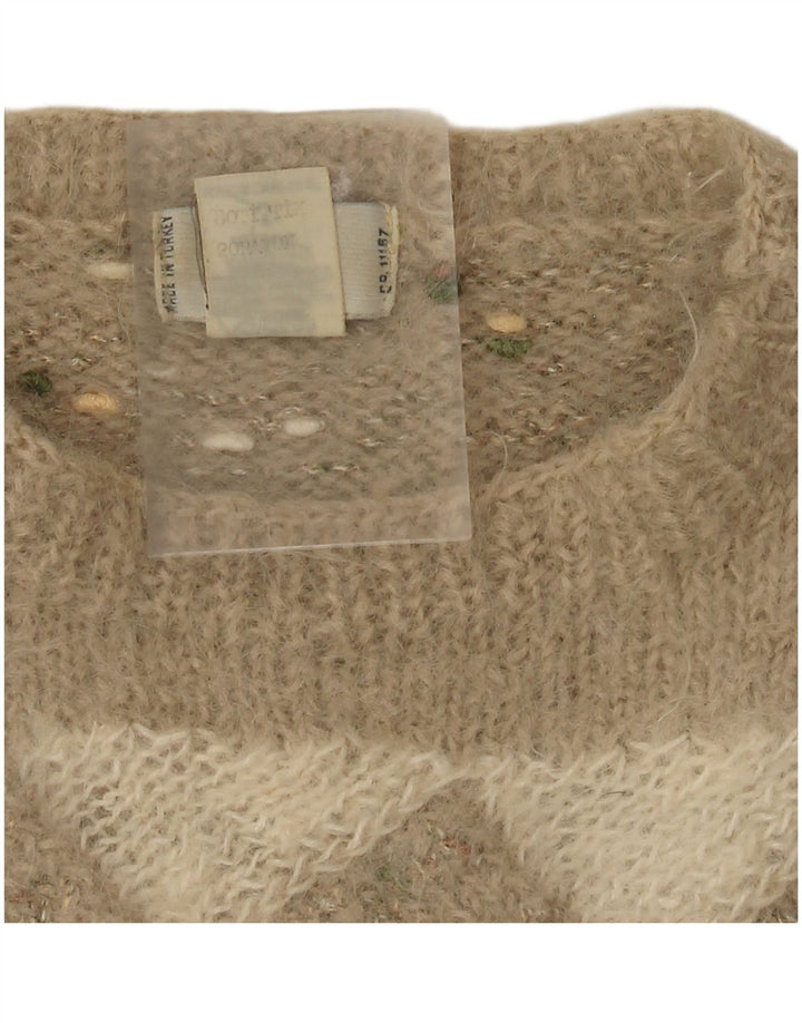 Винтажный женский джемпер с вырезом «лодочка», Великобритания, 12, средний, бежевый с узором аргайл/бриллиант