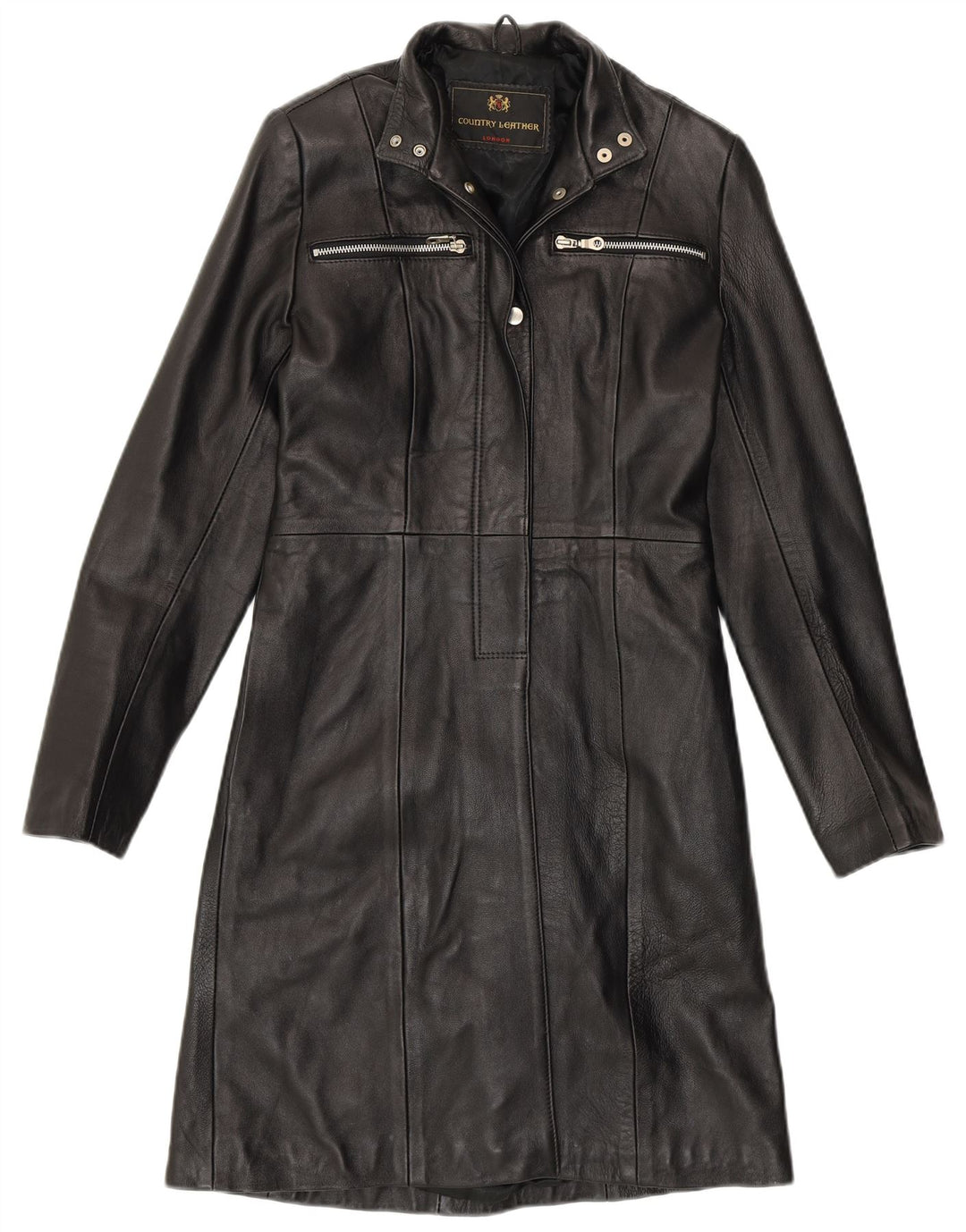 ВИНТАЖНОЕ женское кожаное пальто UK 8 маленькое черное кожаное